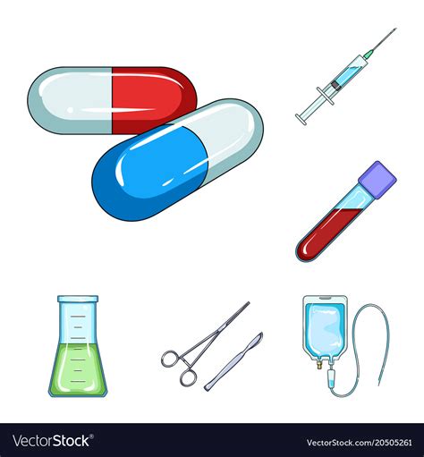 Medicine and treatment cartoon icons in set Vector Image