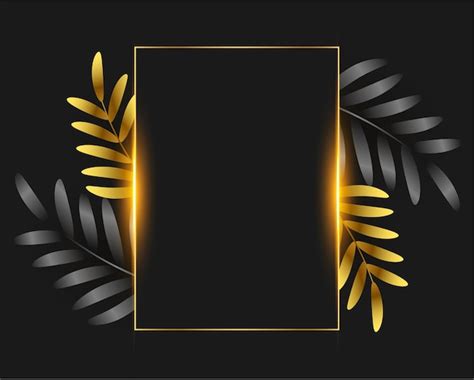 Free Vector | Shiny frame with golden and black leaves vector design