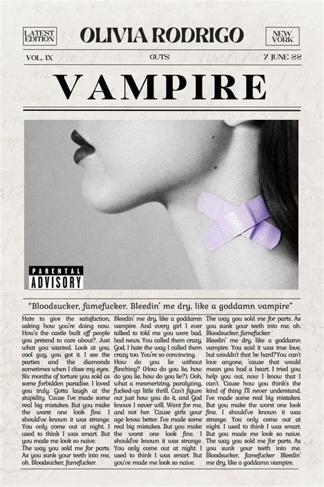 Olivia Rodrigo Vampire Album Poster Guts Music Album Cover - Etsy