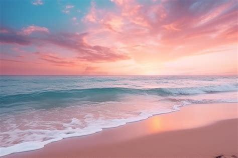 Premium Photo | A sunset over a beach with a pink sunset and the ocean.