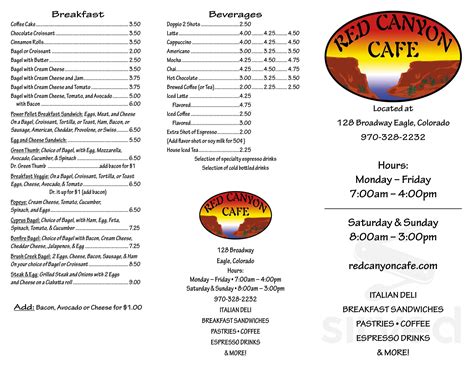 Red Canyon Cafe menu in Eagle, Colorado, USA