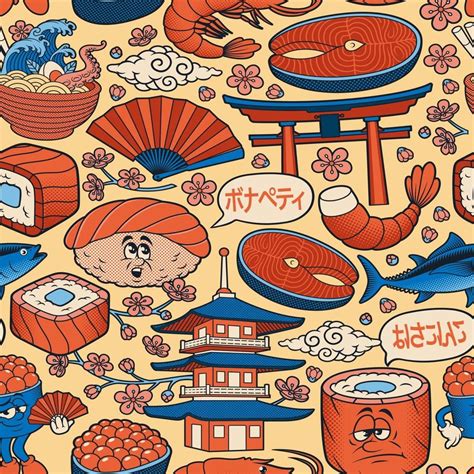 Japanese food art seamless pattern 3222369 Vector Art at Vecteezy