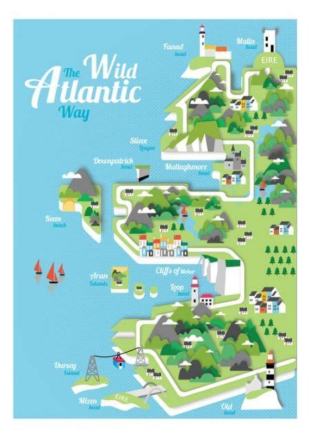 Wild Atlantic Way – signed print | Jam Art Factory | Illustrated map, Map design, Map