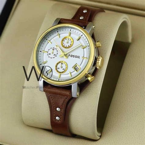 FOSSIL CHRONOGRAPH WATCH WHITE WITH LEATHER BROWN BELT | Watches Prime