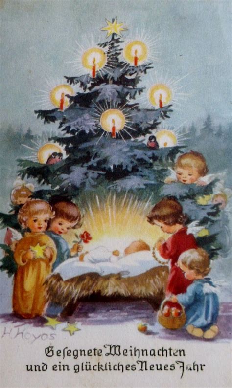 H. Hoyes - Vintage German Nativity Christmas Card ~ Orange Gown | Vintage christmas cards ...