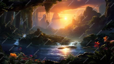 Premium AI Image | Beautiful Anime Sunset Scenery Dramatic Fantasy