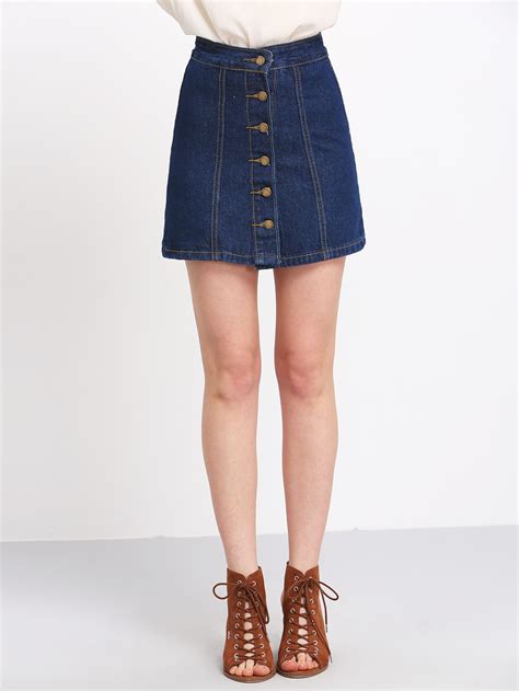 A Line Denim Skirt With Buttons -SheIn(Sheinside)