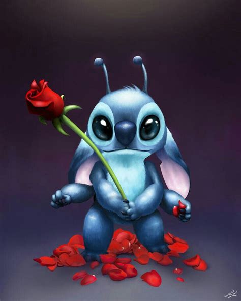 Stitch holding a red rose | Lilo and stitch drawings, Lilo and stitch, Cute disney wallpaper