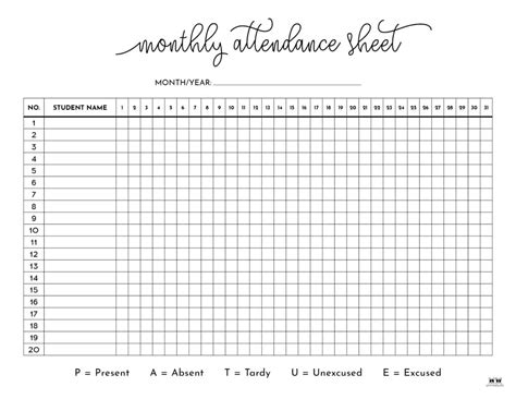 Weekly Attendance Sheet Template | teachers Resources