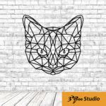 Geometric cat head wall art plan vector file - 3Bee Studio