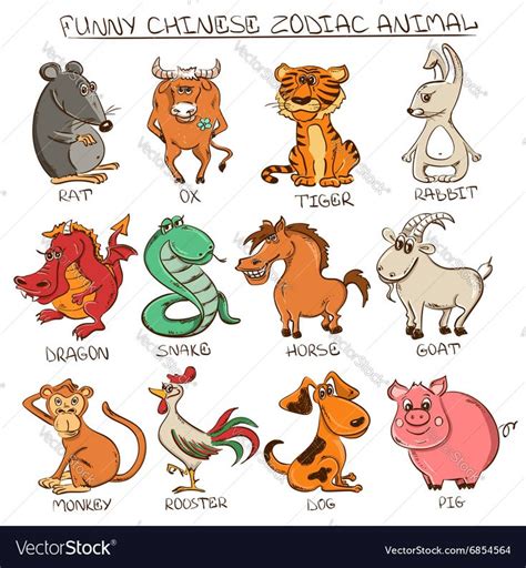 Set of isolated chinese zodiac animals signs vector image on ...