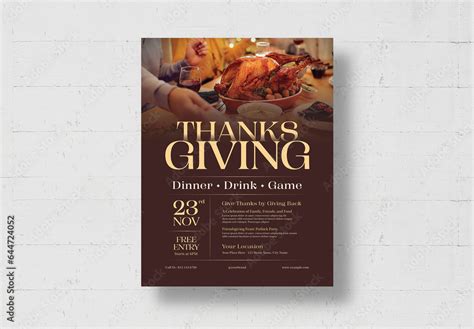 Thanksgiving Dinner Flyer Layout in Modern Rustic Style Stock Template | Adobe Stock