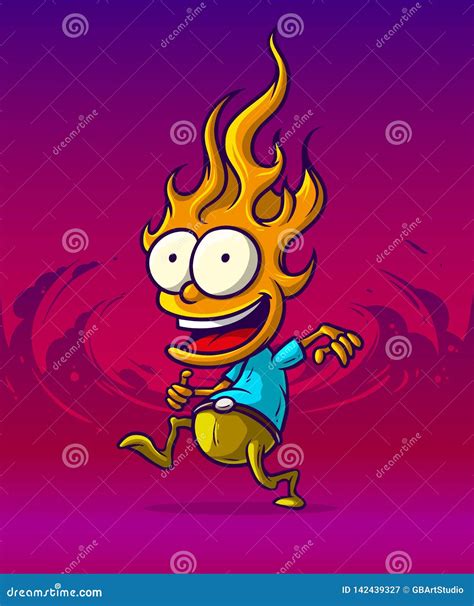 Cartoon Smiling Funny Running Fire Character Stock Vector ...