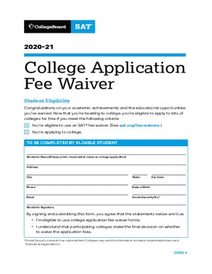 2020-21 College Application Fee Waiver. Students Elligible For Fee Waivers Should Complete This ...