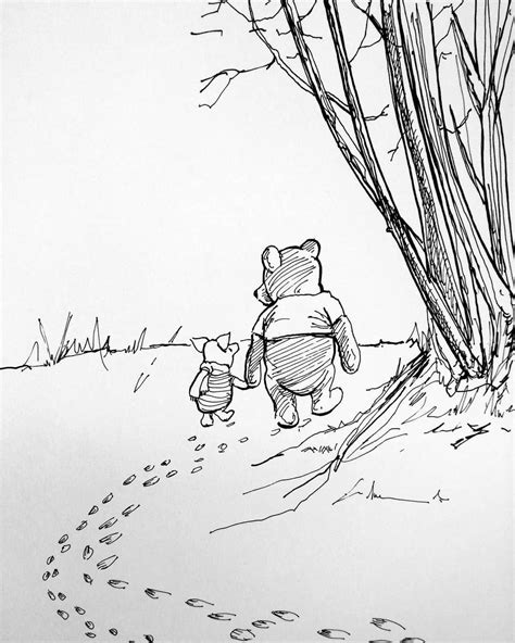 Pooh and Piglet - pen sketch. . . . . . . . . . . . . . #poohbear #piglet #100acrewood #aamilne ...