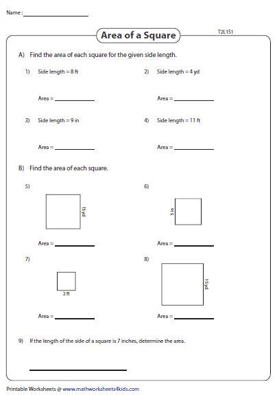 Area Of A Square Activity Sheet