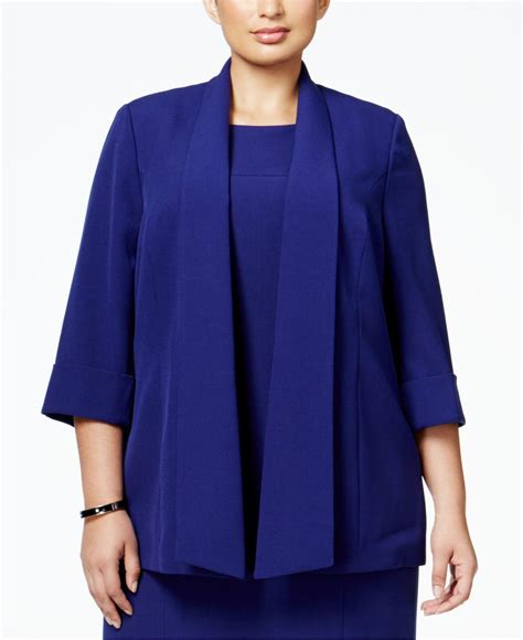 Lyst - Kasper Plus Size Crepe Open-front Jacket in Blue