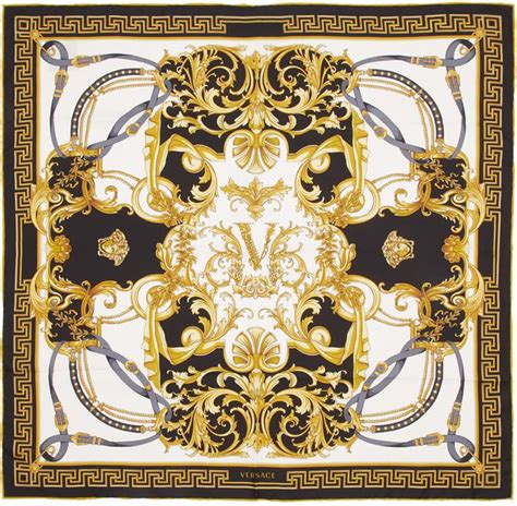 Versace: Black Silk Barocco Scarf | SSENSE | Silk bandana, Square scarf, Versace scarf