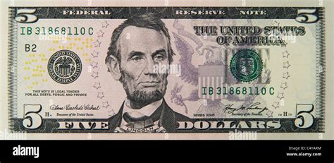 five 5 dollar dollars bill note bills notes Stock Photo - Alamy