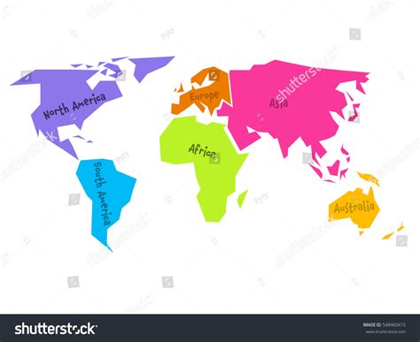 Simplified World Map Divided Six Continents Stock Vector (Royalty Free ...