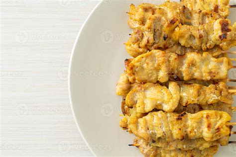 Pork satay with peanut sauce 3154440 Stock Photo at Vecteezy