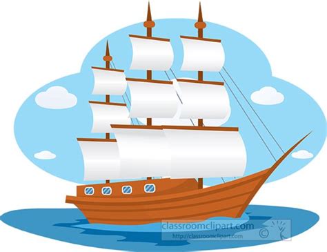 Boats and Ships Clipart - open-masts-wooden-sail-boat-clipart - Classroom Clipart