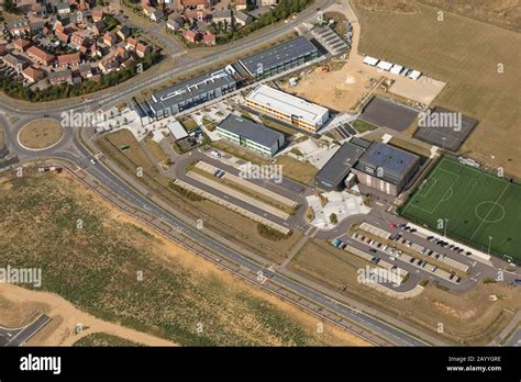 Sybil Andrews Academy and Skyliner Sports Centre, aerial view, at Bury St Edmunds, Suffolk, UK ...