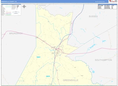 Greensville County, VA Zip Code Wall Map Basic Style by MarketMAPS - MapSales.com