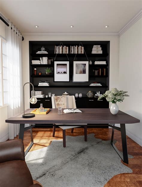 Modern Home Office with Expansive Desk | Office interior design, Modern ...