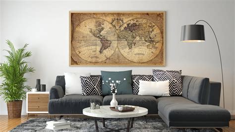 Large Vintage World Map Canvas Map Wall Decor Travel Map | Etsy