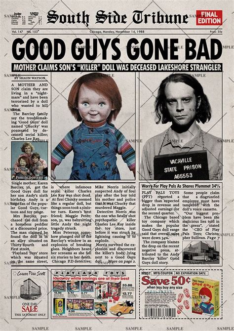 Child's Play 1988 Newspaper Poster Print Chucky | Etsy