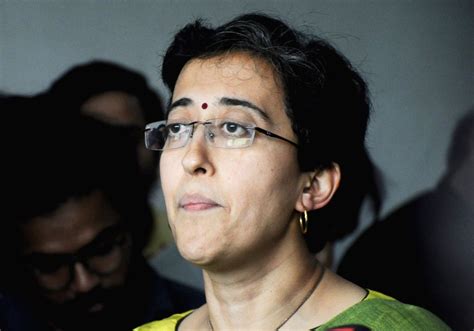 Delhi Education Minister Atishi Marlena speaks to the media