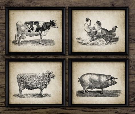 Vintage Farm Animal Wall Art Set of 4 Farming Wall Art Cow - Etsy