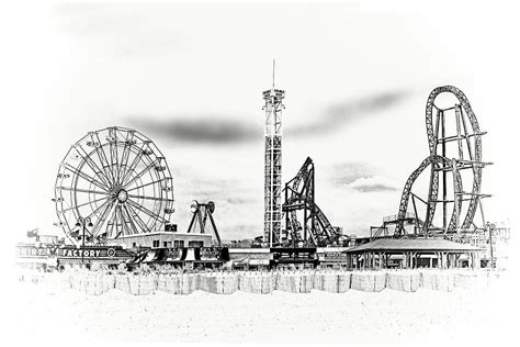 Ocean City NJ Boardwalk Rides in Black and White Photograph by Regina ...