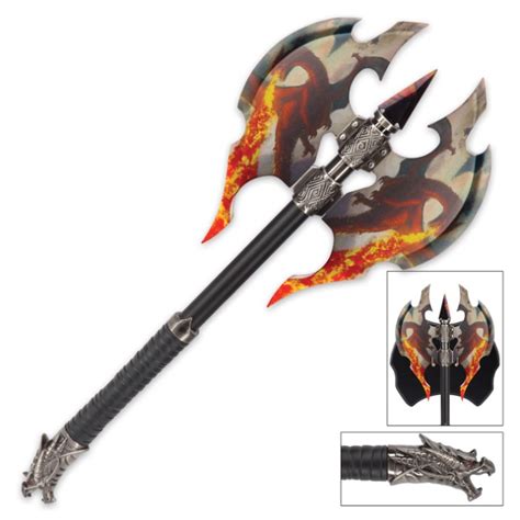 Flame Chaser Double Head Dragon Axe with Plaque | BUDK.com - Knives & Swords At The Lowest Prices!