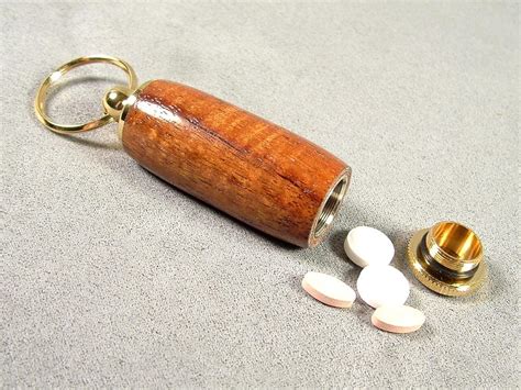 Wood Key Chain Pill Holder Deluxe Pill Box Keychain from