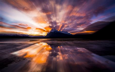 Download wallpapers Banff, 4k, Vermilion Lakes, winter, sunset ...