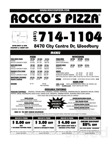 Rocco's Pizza menu in Apple Valley, Minnesota, USA