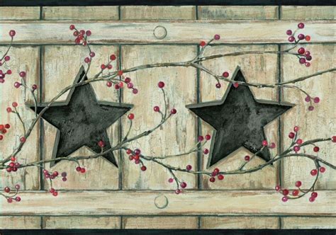 Country Cutout Star and Berries Wallpaper Border | Wallpaper border, Primitive decorating ...