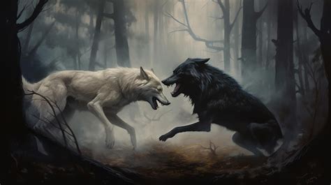 Premium Photo | Two wolves fighting in the woods