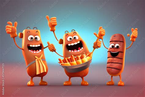 Cute Cartoon BBQ Ribs Characters 3D Illustration. Created with Generative AI Technology Stock ...