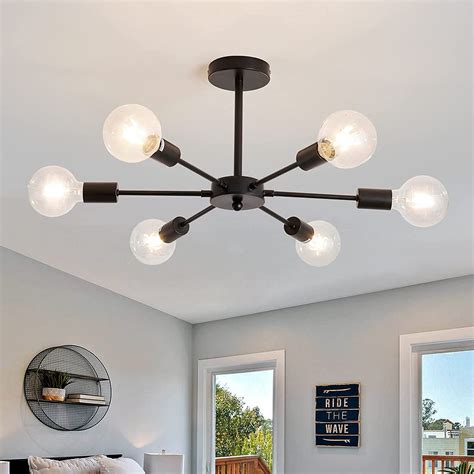 Buy Homes Elite Metal Sputnik 6 Light Chandelier Black Mid Century ...