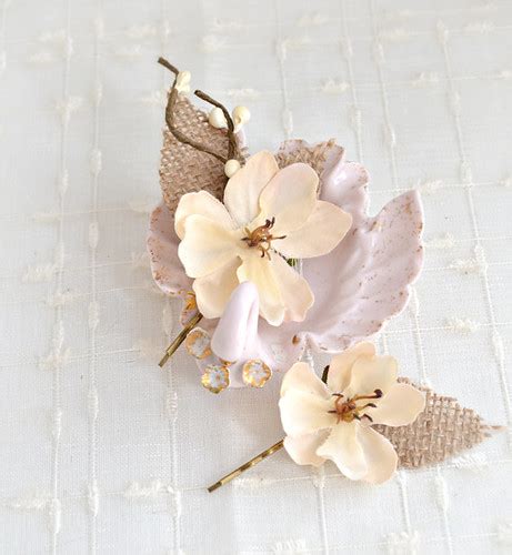 Rustic wedding hair clips, ivory flower bobby pins, woodla… | Flickr