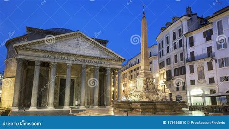 Pantheon in Roma by night stock photo. Image of ancient - 176665010