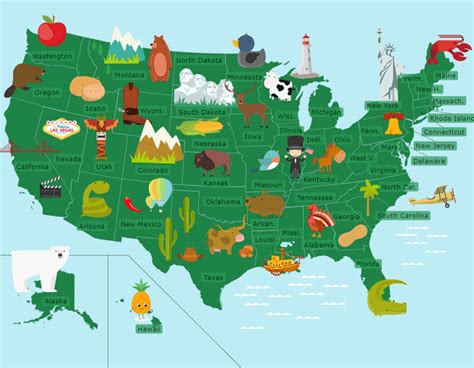 The U.S.: 50 States (Cartoon Version) - Map Quiz Game | Map quiz, 50 ...