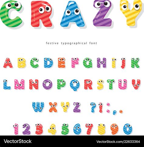 Funny kids font with eyes cartoon glossy colorful Vector Image