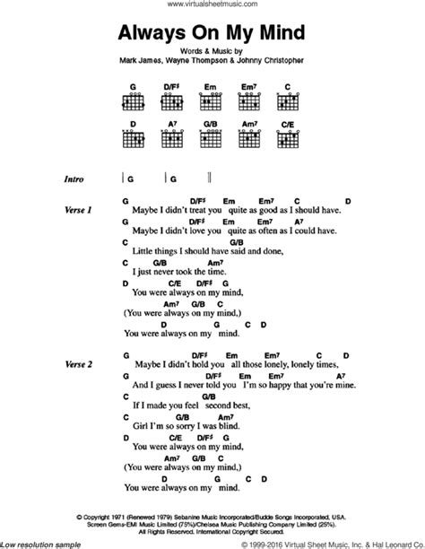 Always On My Mind sheet music for guitar (chords) v2