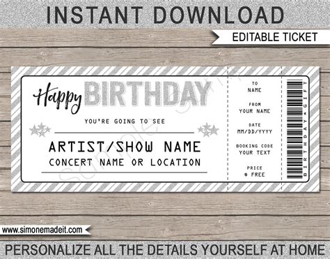 Birthday Gift Concert Ticket Printable Gift Voucher | Etsy | Concert ticket template, Ticket ...