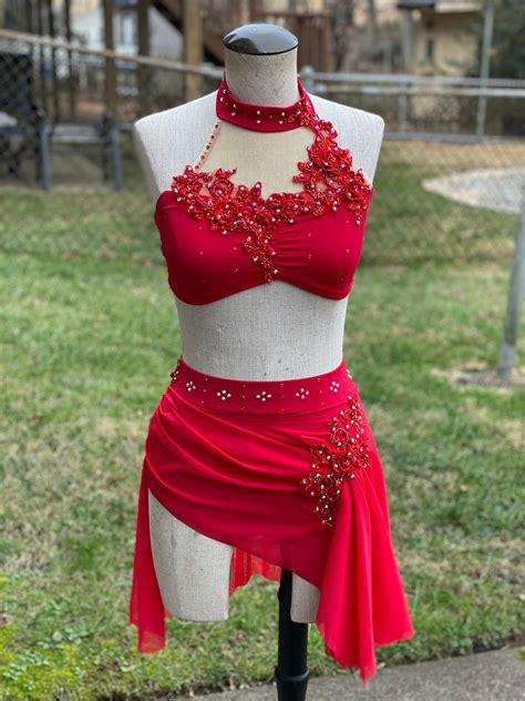 Custom Dance Costume Red Lyrical Contemporary 2 Piece with | Etsy