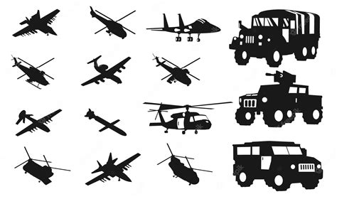 Premium Vector | Military air force isometric set silhouettes premium vector templates